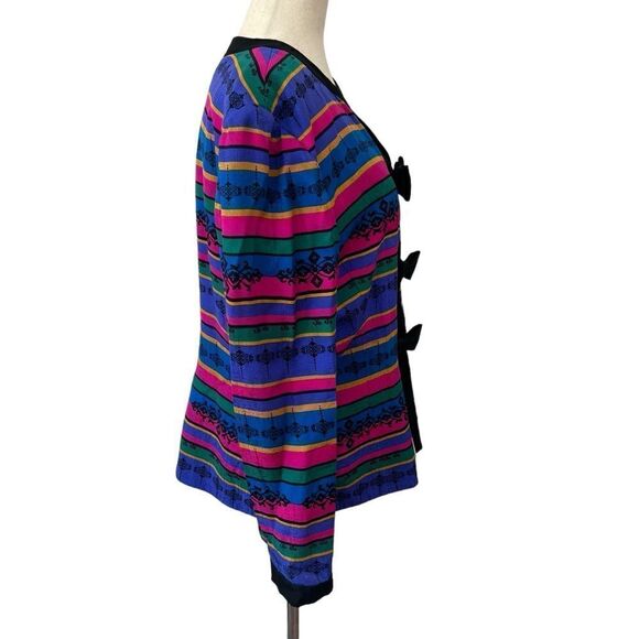 Vintage Adrianna Papell Silk Striped Jacket with Bow Closures - Picture 6 of 8